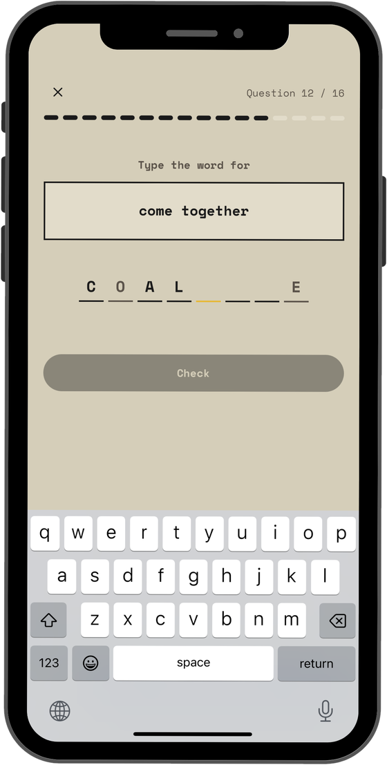 Lesson quiz spelling question: type the GRE word coalesce for come together